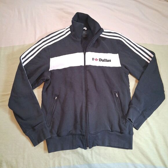 Adidas I Love Dallas Trefoil Jacket Black White Stripes Rare Size Medium - Picture 1 of 6